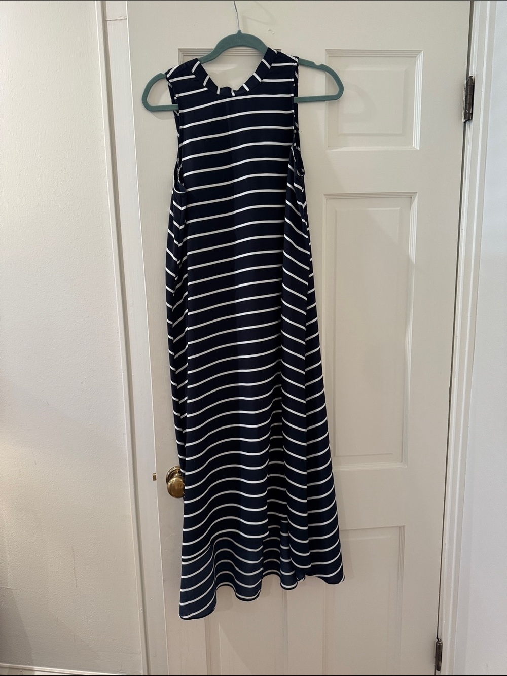 Banana Republic Navy and White Striped Midi Dress